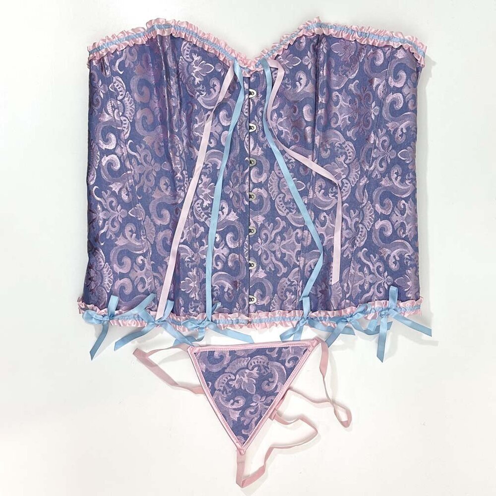 Blue & Pink Lace-Up Corset, 6XL, New